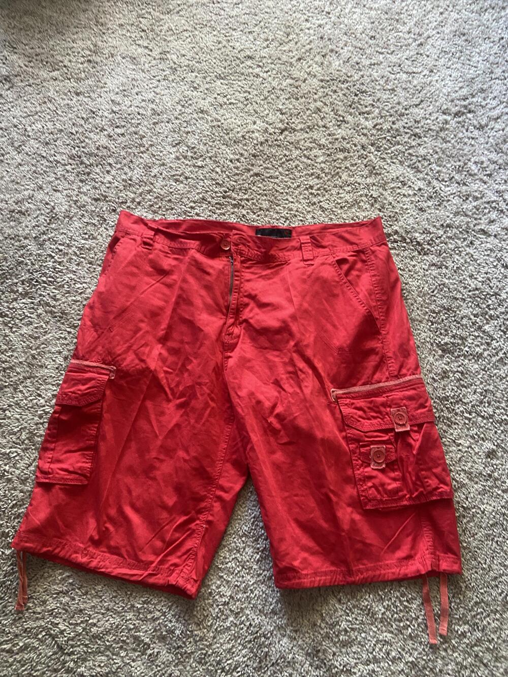 SP Collection Cargo Shorts Mens 40 Red Canvas Relaxed Fit Drawstring Pockets